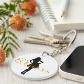 50と素晴らしい金ゴールドグリッターおもしろいシルエットモダン キーホルダー (正面右)