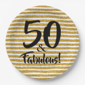 50と素晴らしい金ゴールドグリッターストライプ紙プレート ペーパープレート (正面)