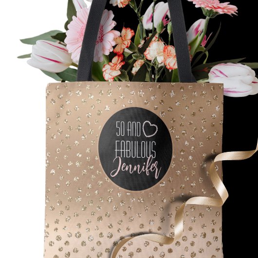 50と素晴らしい金ゴールドグリッタースパークルガーリー50th トートバッグ