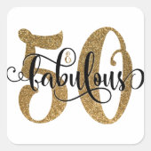 50と素晴らしい金ゴールドグリッタータイポグラフィ誕生日2 スクエアシール (正面)