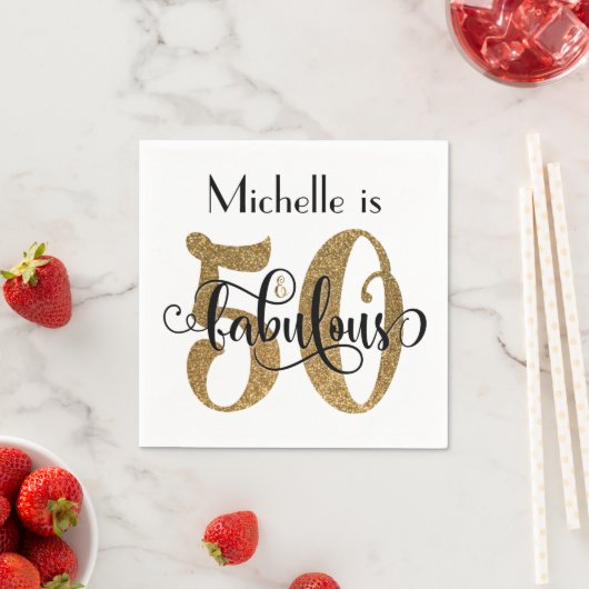 50と素晴らしい金ゴールドグリッタータイポグラフィ誕生日 スタンダードカクテルナプキン (インサイチュ)