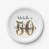 50と素晴らしい金ゴールドグリッタータイポグラフィ誕生日 ペーパープレート (正面)