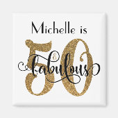 50と素晴らしい金ゴールドグリッタータイポグラフィ誕生日 マグネット (正面)