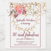 50と素晴らしい金ゴールドグリッターピンクマルサラフローラI ワインラベル (シングルラベル)