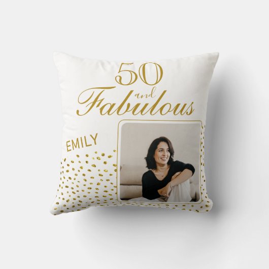 50と素晴らしい金ゴールドグリッター写真50誕生日 クッション (裏面)