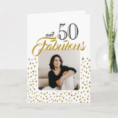 50と素晴らしい金ゴールドグリッター写真50誕生日 シーズンカード (正面)