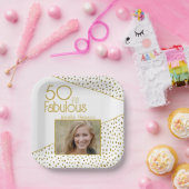 50と素晴らしい金ゴールドグリッター写真50誕生日 ペーパープレート (パーティー)
