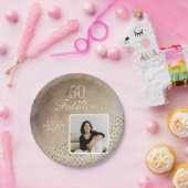 50と素晴らしい金ゴールドグリッター写真50誕生日 ペーパープレート (パーティー)