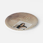 50と素晴らしい金ゴールドグリッター写真50誕生日 ペーパープレート (アングル)