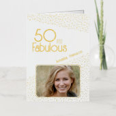 50と素晴らしい金ゴールドグリッター写真50誕生日 箔グリーティングカード (正面)