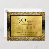 50と素晴らしい金ゴールドグリッター日付はがきを保存 ポストカード (正面/裏面)