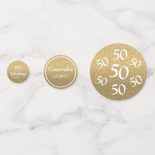 50と素晴らしい金ゴールドグリッター表 コンフェッティ (裏面)