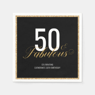 50と素晴らしい金ゴールドグリッター誕生日パーティー スタンダードカクテルナプキン