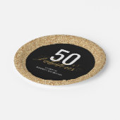 50と素晴らしい金ゴールドグリッター誕生日パーティー ペーパープレート (アングル)