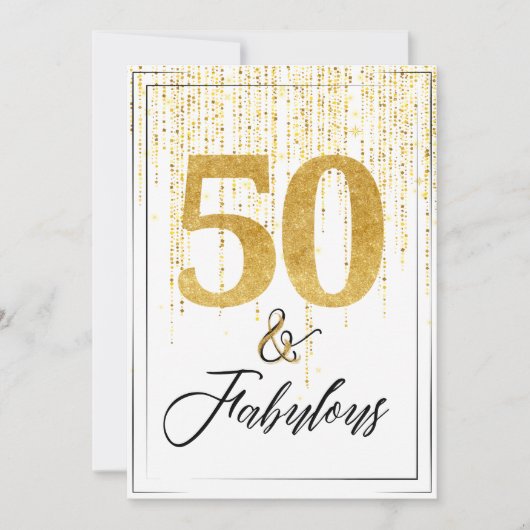50と素晴らしい金ゴールドグリッター誕生日 招待状 (正面)