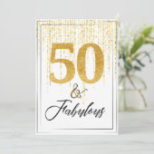 50と素晴らしい金ゴールドグリッター誕生日 招待状 (スタンド正面)