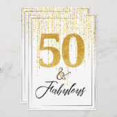 50と素晴らしい金ゴールドグリッター誕生日 招待状 (正面/裏面)