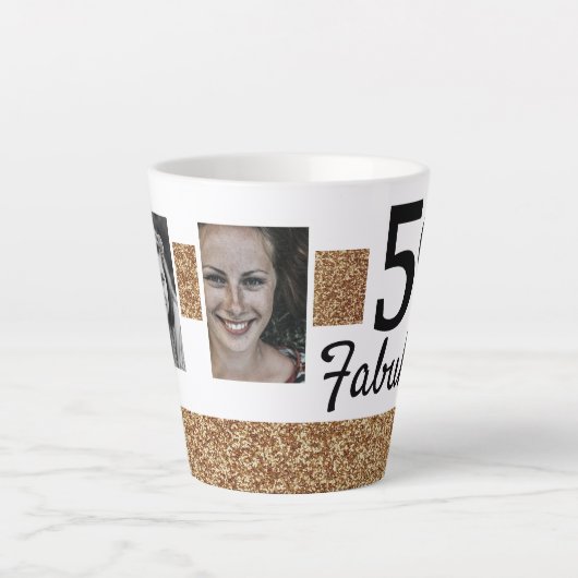 50と素晴らしい金ゴールドグリッター2写真50誕生日 カフェラテマグ (正面)