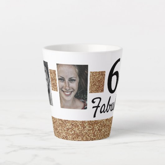 50と素晴らしい金ゴールドグリッター2写真50誕生日 カフェラテマグ (正面)
