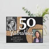 50と素晴らしい金ゴールドグリッター2写真50誕生日 カード (スタンド正面)