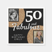 50と素晴らしい金ゴールドグリッター2写真50誕生日 スタンダードカクテルナプキン (正面)