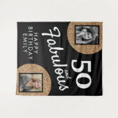 50と素晴らしい金ゴールドグリッター2写真50誕生日 タペストリー (正面(横))