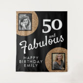 50と素晴らしい金ゴールドグリッター2写真50誕生日 タペストリー (正面)