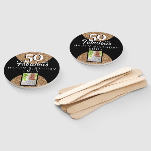 50と素晴らしい金ゴールドグリッター2写真50誕生日 ハンドファン (組立なし)