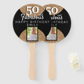 50と素晴らしい金ゴールドグリッター2写真50誕生日 ハンドファン (正面&裏面)