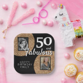 50と素晴らしい金ゴールドグリッター2写真50誕生日 ペーパープレート (パーティー)