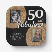 50と素晴らしい金ゴールドグリッター2写真50誕生日 ペーパープレート (正面)