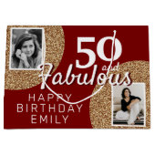 50と素晴らしい金ゴールドグリッター2写真50誕生日 ラージペーパーバッグ (正面)