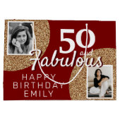 50と素晴らしい金ゴールドグリッター2写真50誕生日 ラージペーパーバッグ (裏面)