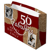 50と素晴らしい金ゴールドグリッター2写真50誕生日 ラージペーパーバッグ (裏面アングル)