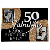 50と素晴らしい金ゴールドグリッター2写真50誕生日 ラージペーパーバッグ (正面)