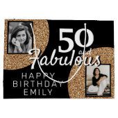 50と素晴らしい金ゴールドグリッター2写真50誕生日 ラージペーパーバッグ (裏面)