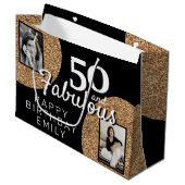 50と素晴らしい金ゴールドグリッター2写真50誕生日 ラージペーパーバッグ (正面アングル)