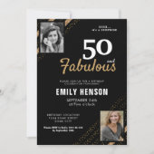 50と素晴らしい金ゴールドグリッター2写真50誕生日 招待状 (正面)