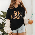 50と素晴らしい金ゴールドグリッター50th誕生日スパークル トライブレンドＴシャツ<br><div class="desc">このモダンデザインは、金ゴールドグリッター書道台本の文字「50 & Fabulous」を特徴としている。プレゼントや50歳の誕生日パーティーに最適。</div>