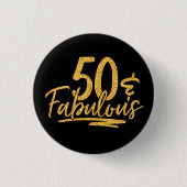 50と素晴らしい金ゴールドグリッター50th誕生日スパークル 缶バッジ (正面)