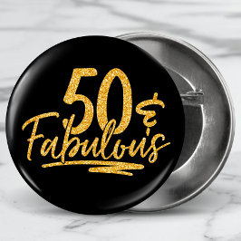 50と素晴らしい金ゴールドグリッター50th誕生日スパークル 缶バッジ
