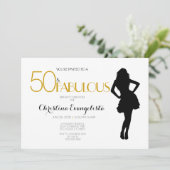 50と素晴らしい金ゴールドグリッター(シルエット付きモダン) 招待状 (スタンド正面)