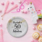 50と素晴らしい金ゴールドグレー大理石とブラック文字 ペーパープレート (パーティー)