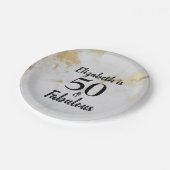 50と素晴らしい金ゴールドグレー大理石とブラック文字 ペーパープレート (アングル)