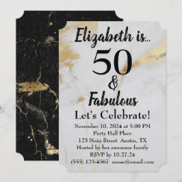 50と素晴らしい金ゴールドグレー大理石とブラック文字 招待状