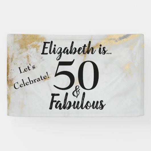 50と素晴らしい金ゴールドグレー大理石とブラック文字 横断幕 (横)