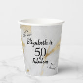 50と素晴らしい金ゴールドグレー大理石とブラック文字 紙コップ (正面)