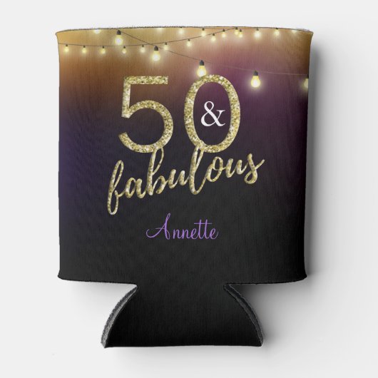50と素晴らしい金ゴールドスターパープルバースデーパーティー 缶クーラー (正面)