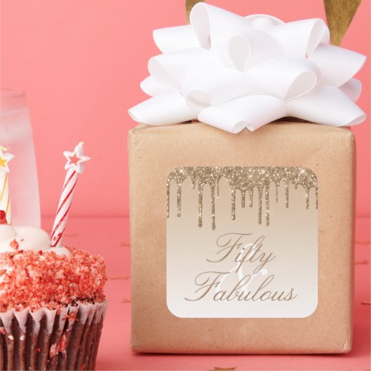 50と素晴らしい金ゴールドスパークルグリッタードリップ スクエアシール (パーティー)