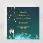 50と素晴らしい金ゴールドティール（緑がかった色）グリッターヒールパーティー 招待状 (裏面)